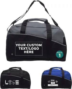 1 Center Court Duffel Bags Set - Customizable Text, Logo - Polyester, Zippered, Front Pocket, Adjustable Strap - Grey