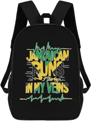 11111Jamaican Runs in My Veins 17 Inches Travel Backpacks Funny Shoulder Bag Lightweight Daypack