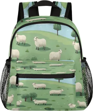 12 Inch Cute Mini Book Bag Small Backpack Multi Compartment Backpack With Chest Strap Sheeps on Hillside Meadow Waterproof Casual Daypack Travel Bag, Herd Sheep
