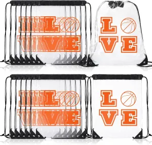 12 Pcs Clear Drawstring Bags Gift Packaging Party Favor Bags Drawstring Backpack Adjustable for Men Women Sports(Basketball)