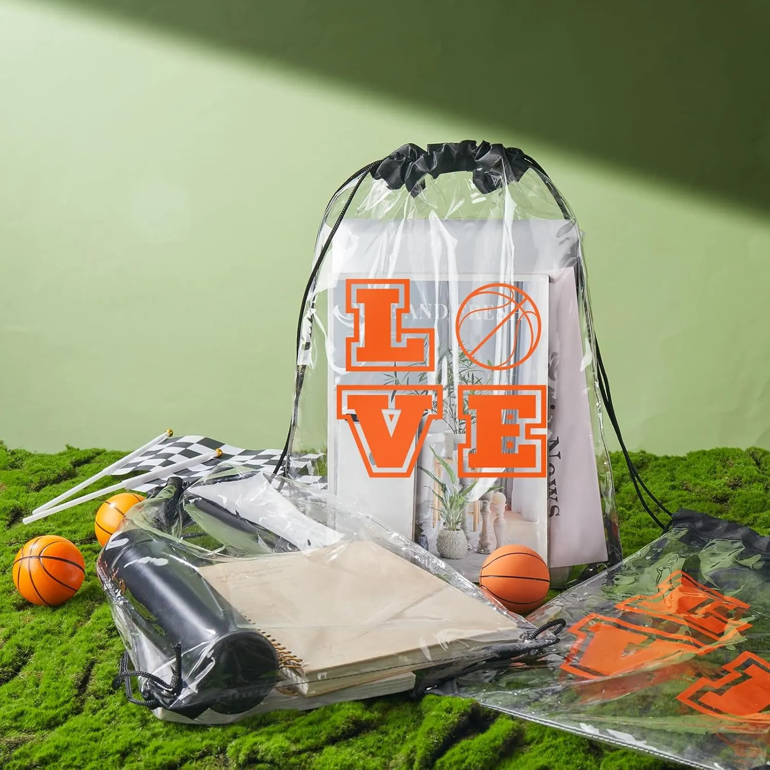 12 Pcs Clear Drawstring Bags Gift Packaging Party Favor Bags Drawstring Backpack Adjustable for Men Women Sports(Basketball)
