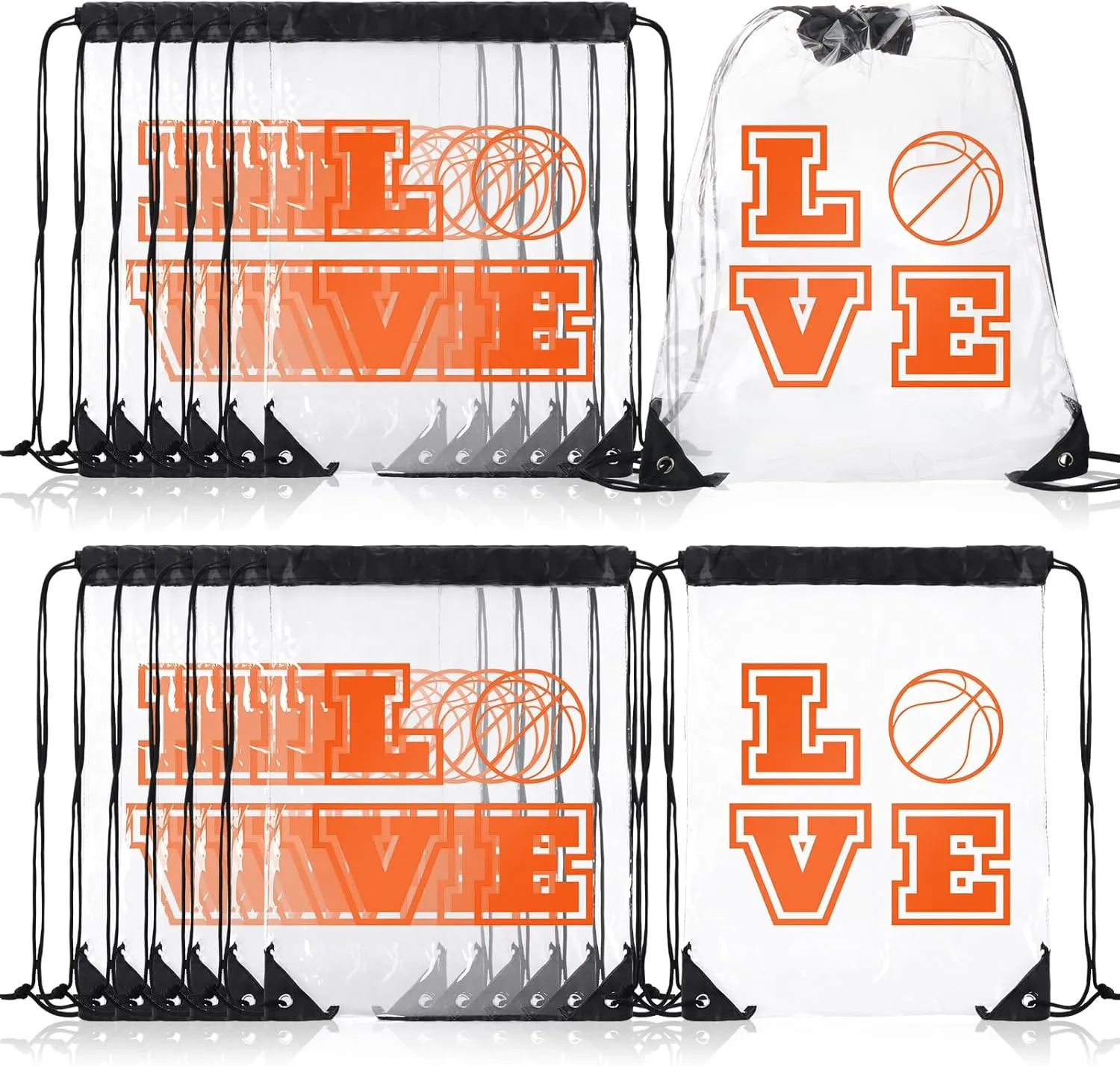 12 Pcs Clear Drawstring Bags Gift Packaging Party Favor Bags Drawstring Backpack Adjustable for Men Women Sports(Basketball)