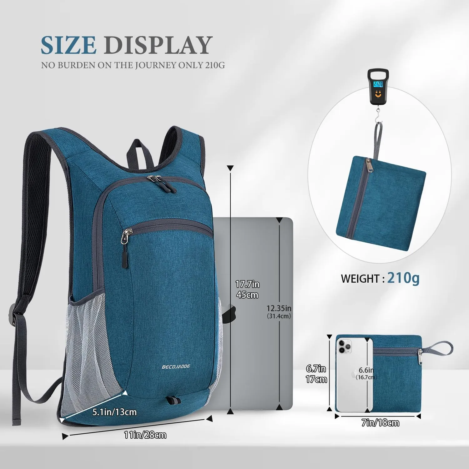 15L Hiking Backpack Small Travel Backpack Lightweight Packable Backpacks Casual Daypack for Women and Men, Turquoise