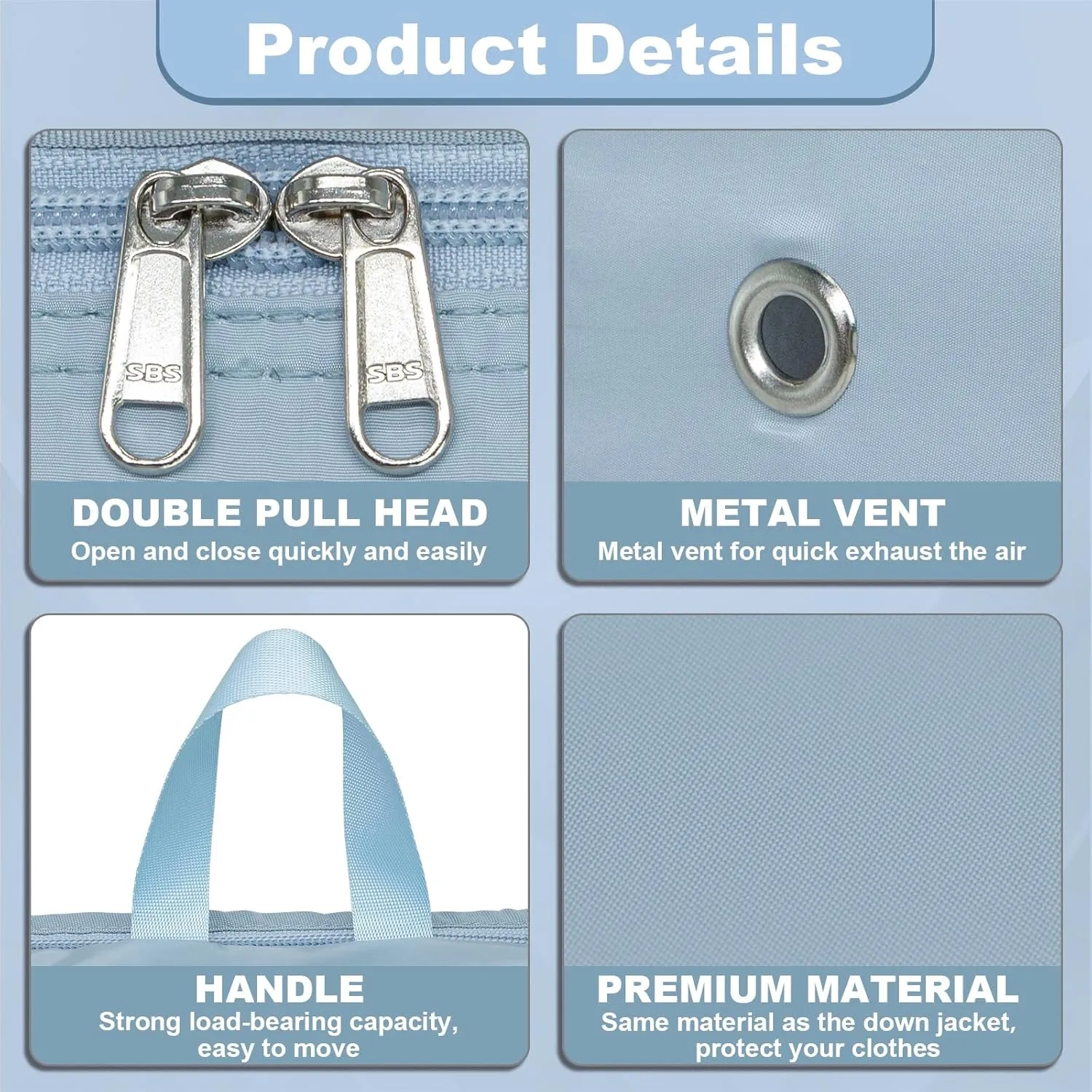 2 Set Compression Packing Cubes for Travel, Expandable Luggage Organizers Bag, Large Compression Cubes for Packing, Travel Accessories for Suitcase Organizer Bags Set (Light Blue)
