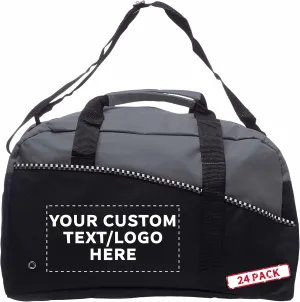 24 Center Court Duffel Bags Set - Customizable Text, Logo - Polyester, Zippered, Front Pocket, Adjustable Strap - Grey