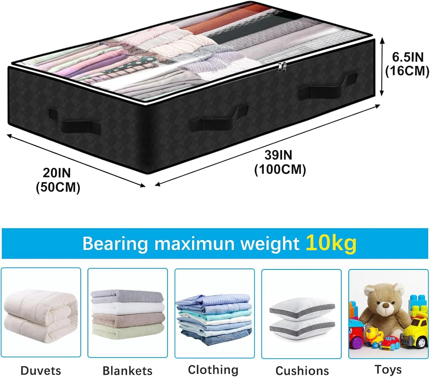 4 Pack Under bed Storage Containers, 90L Large Capacity Bedroom Closet Organizers and Storage Bins Foldable Underbed Storage Bags for Clothes, Blanket, Towels, Comforter, Sweaters, Linen Sheet - Black