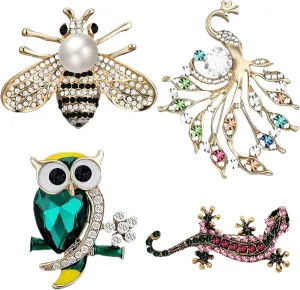 4 Pcs Vintage Crystal Brooch Set for Women – Elegant Rhinestone Pins for Coats, Dresses, Scarves – Retro Brooch Jewelry for Girls & Moms – Ideal Mother’s Day Gift