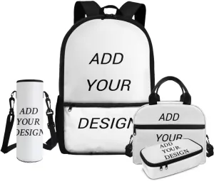 4 Piece Custom Backpack for Girls Adjustable Large Capacity Personalized Bookbag with Lunchbox for Kindergarten 1st Grade Book Bag with Water Bottle Holder