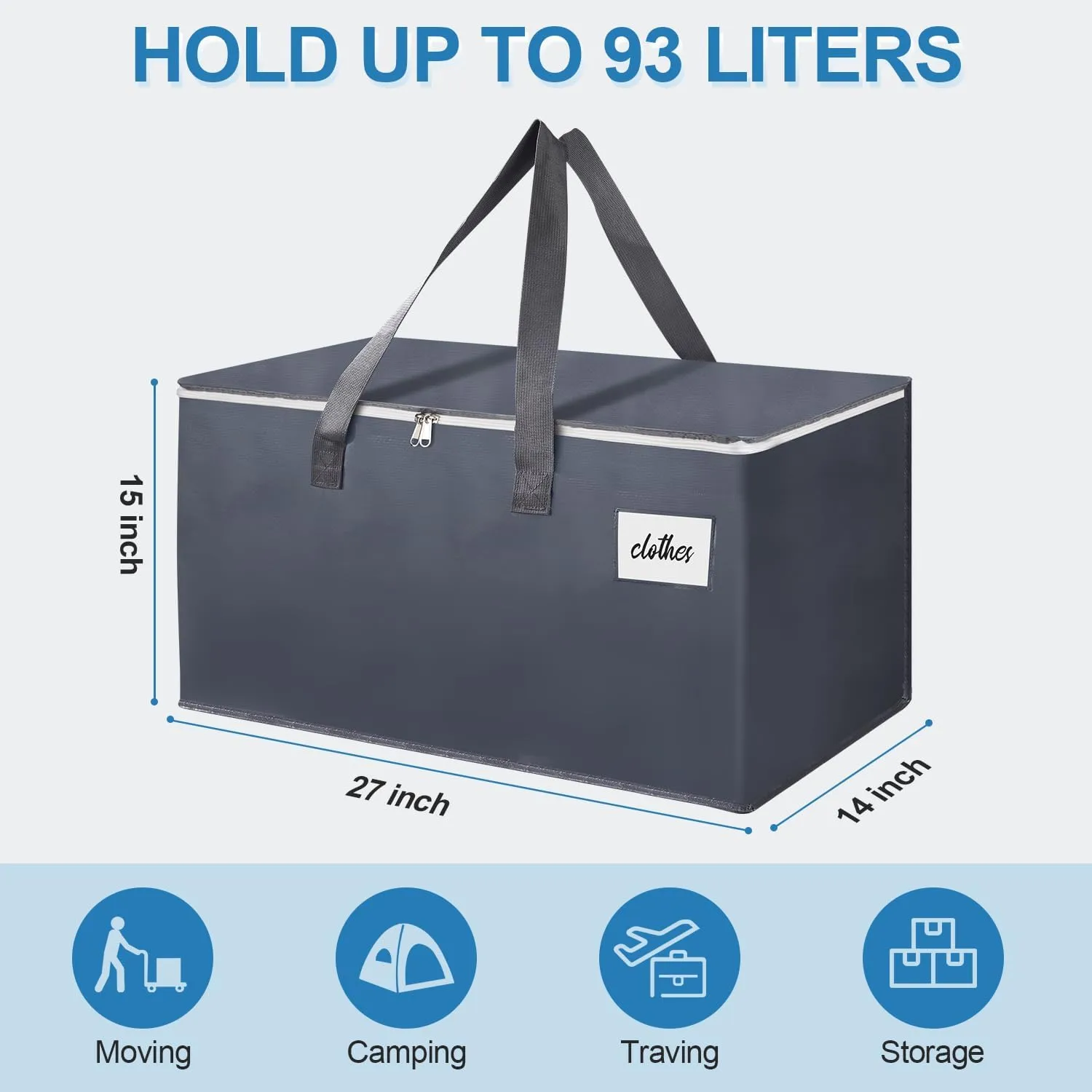 6 Pack Extra Large 93L Moving Bags, 60lb Heavy Duty Moving Totes with Strong Zippers & Handles, Easy Open Lids, Water-Resistant, Storage Totes for Space Saving, Fold Flat, Alternative to Moving Box