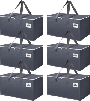 6 Pack Extra Large 93L Moving Bags, 60lb Heavy Duty Moving Totes with Strong Zippers & Handles, Easy Open Lids, Water-Resistant, Storage Totes for Space Saving, Fold Flat, Alternative to Moving Box