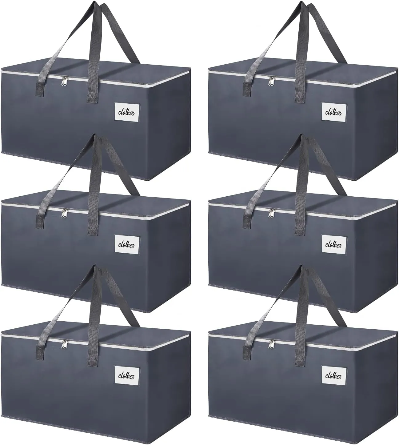 6 Pack Extra Large 93L Moving Bags, 60lb Heavy Duty Moving Totes with Strong Zippers & Handles, Easy Open Lids, Water-Resistant, Storage Totes for Space Saving, Fold Flat, Alternative to Moving Box