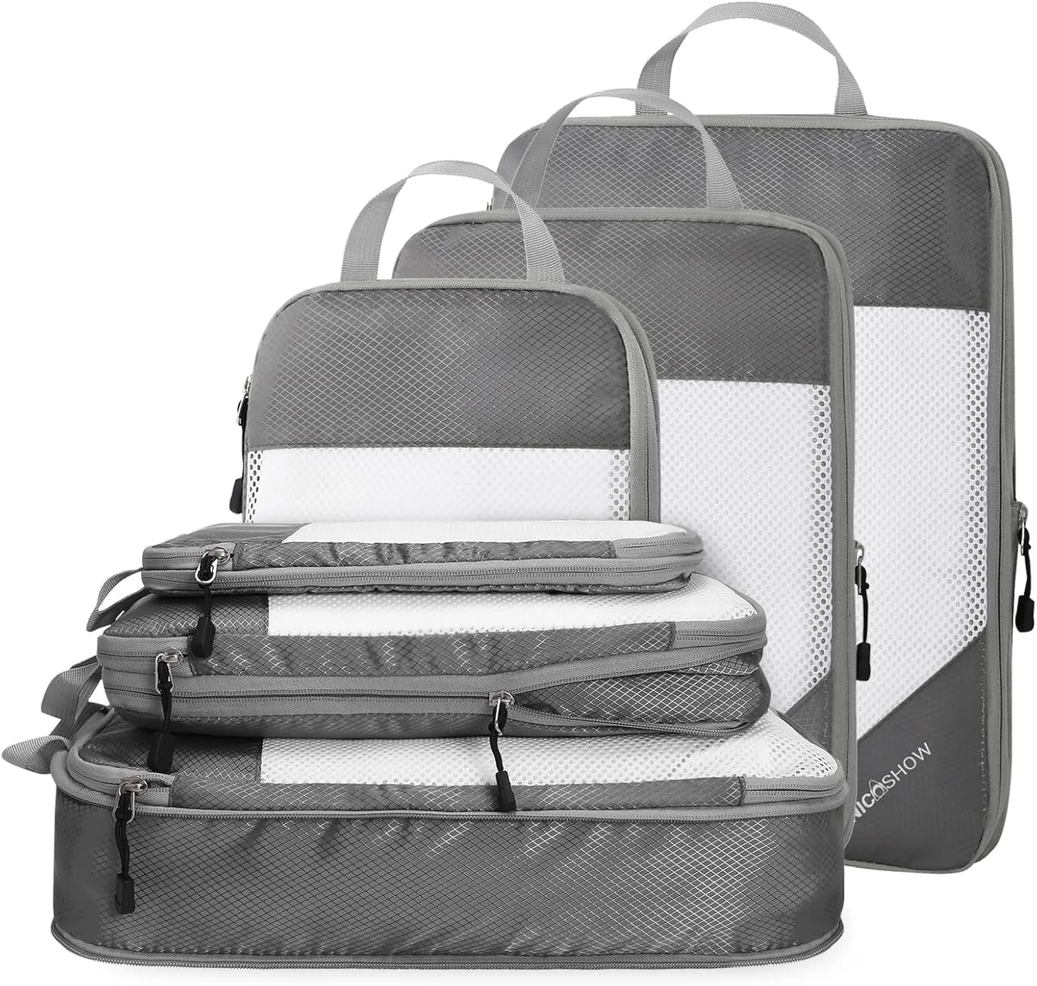 6 Set Compression Packing Cubes for Travel - Compressible, Lightweight, and Space-Saving Packing Cubes, Travel Essentials for Women, Grey