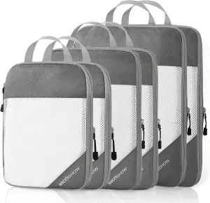 6 Set Compression Packing Cubes for Travel - Compressible, Lightweight, and Space-Saving Packing Cubes, Travel Essentials for Women, Grey