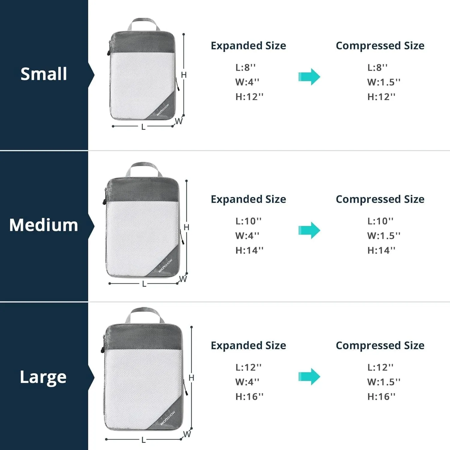 6 Set Compression Packing Cubes for Travel - Compressible, Lightweight, and Space-Saving Packing Cubes, Travel Essentials for Women, Grey