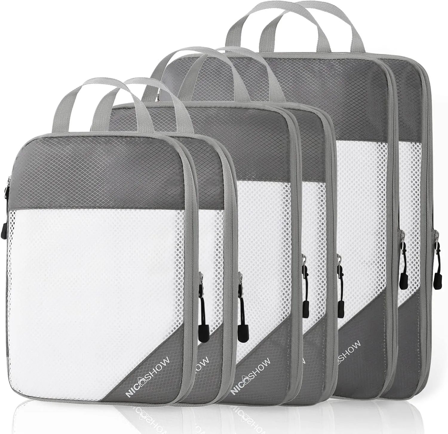 6 Set Compression Packing Cubes for Travel - Compressible, Lightweight, and Space-Saving Packing Cubes, Travel Essentials for Women, Grey