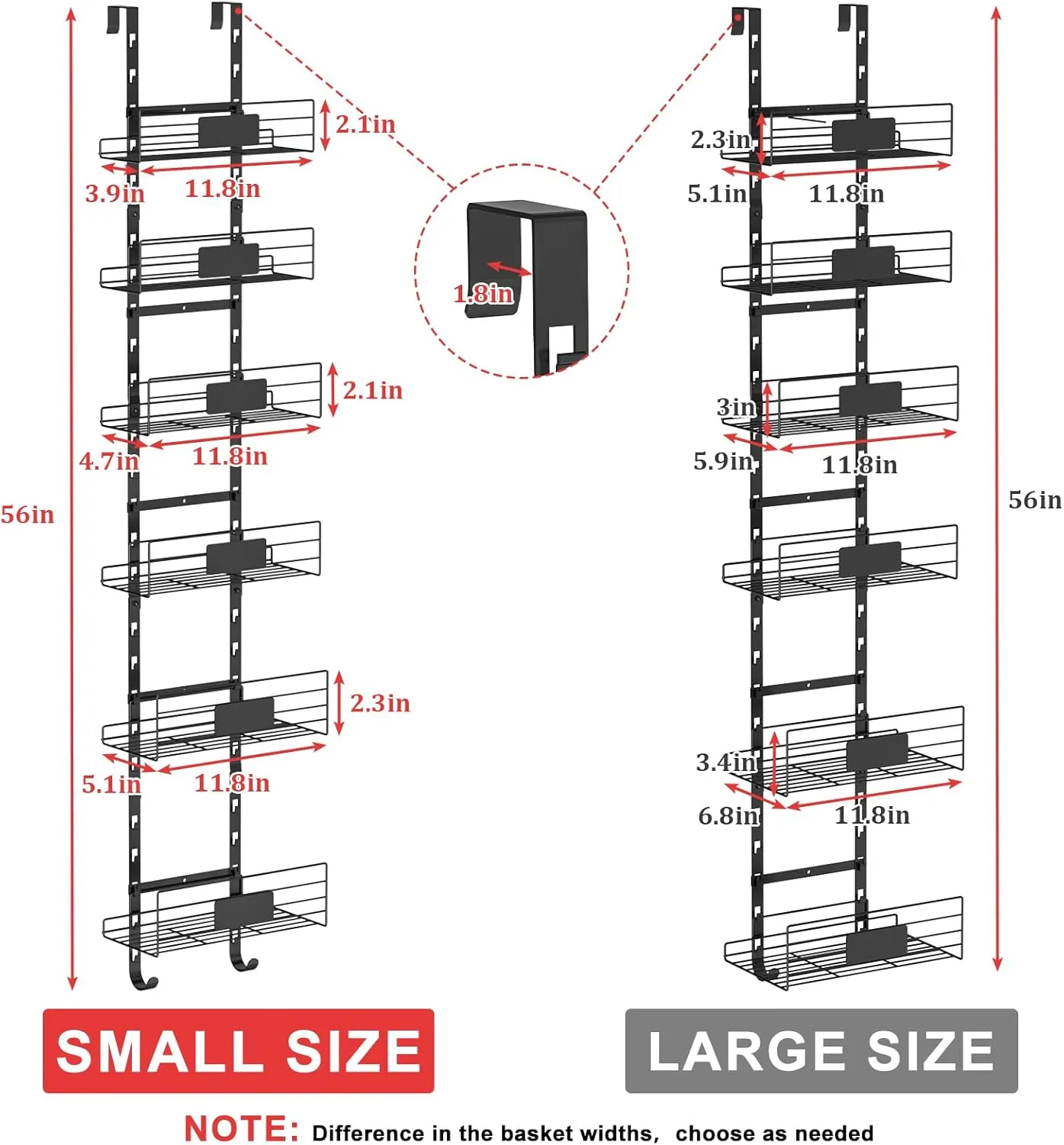 6 Tier Small Over The Door Purse Organizer with Bottom Hooks, Wall Mounted Detachable Handbag Storage Rack - Can Use As 1/2 Part, Iron Bag Organizer with Removable Baskets for Purse Storage