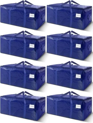 8 Pack Extra Heavy Duty Large Moving Bags with Strong Zipper & Carrying Handles, Sturdy Clothes Storage Bag Totes Bins, Packing Bags Moving Boxes College Moving Supplies, Dark Blue - 40 gal