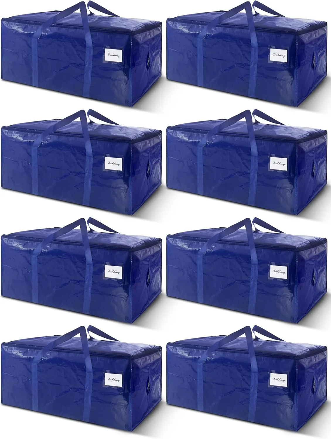 8 Pack Extra Heavy Duty Large Moving Bags with Strong Zipper & Carrying Handles, Sturdy Clothes Storage Bag Totes Bins, Packing Bags Moving Boxes College Moving Supplies, Dark Blue - 40 gal