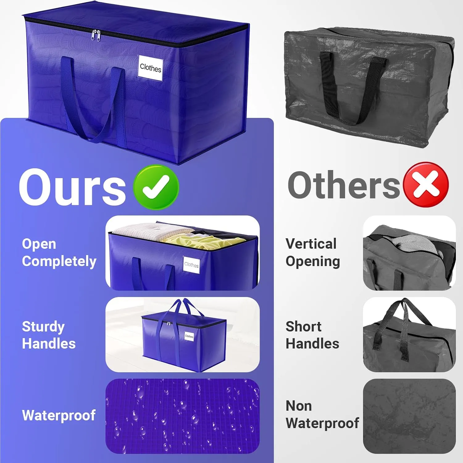 8 Pack Moving Storage Bags Heavy-Duty with Zippers and Reinforced Handles, Moving Supplies Packing Boxes for Moving, Storing, Saving Space, Blue Plastic Storage Totes 93 L (24 Gallon)