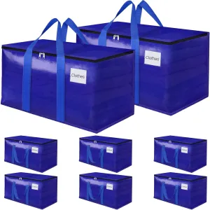 8 Pack Moving Storage Bags Heavy-Duty with Zippers and Reinforced Handles, Moving Supplies Packing Boxes for Moving, Storing, Saving Space, Blue Plastic Storage Totes 93 L (24 Gallon)