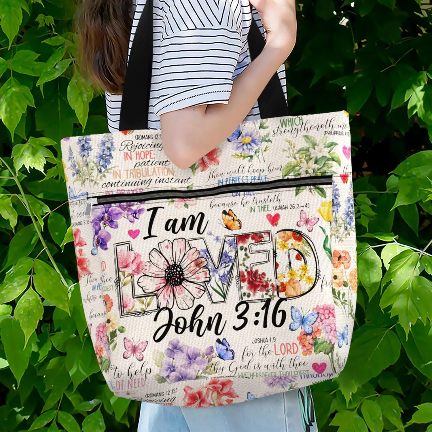 84hoods 15 inch Large Tote Bag for Work for Women. Christian Faith, Jesus God Religious Gift. Waterproof Shoulder Bag.