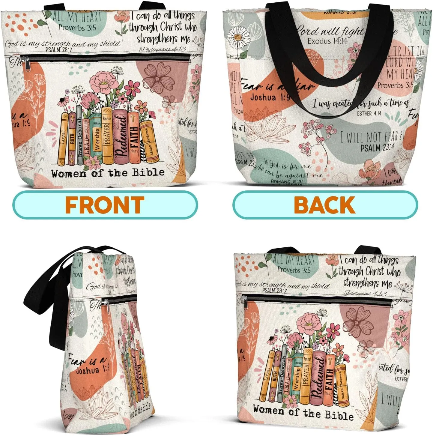 84hoods 15 inch Large Tote Bag for Work for Women. Christian Faith, Jesus God Religious Gift. Waterproof Shoulder Bag.