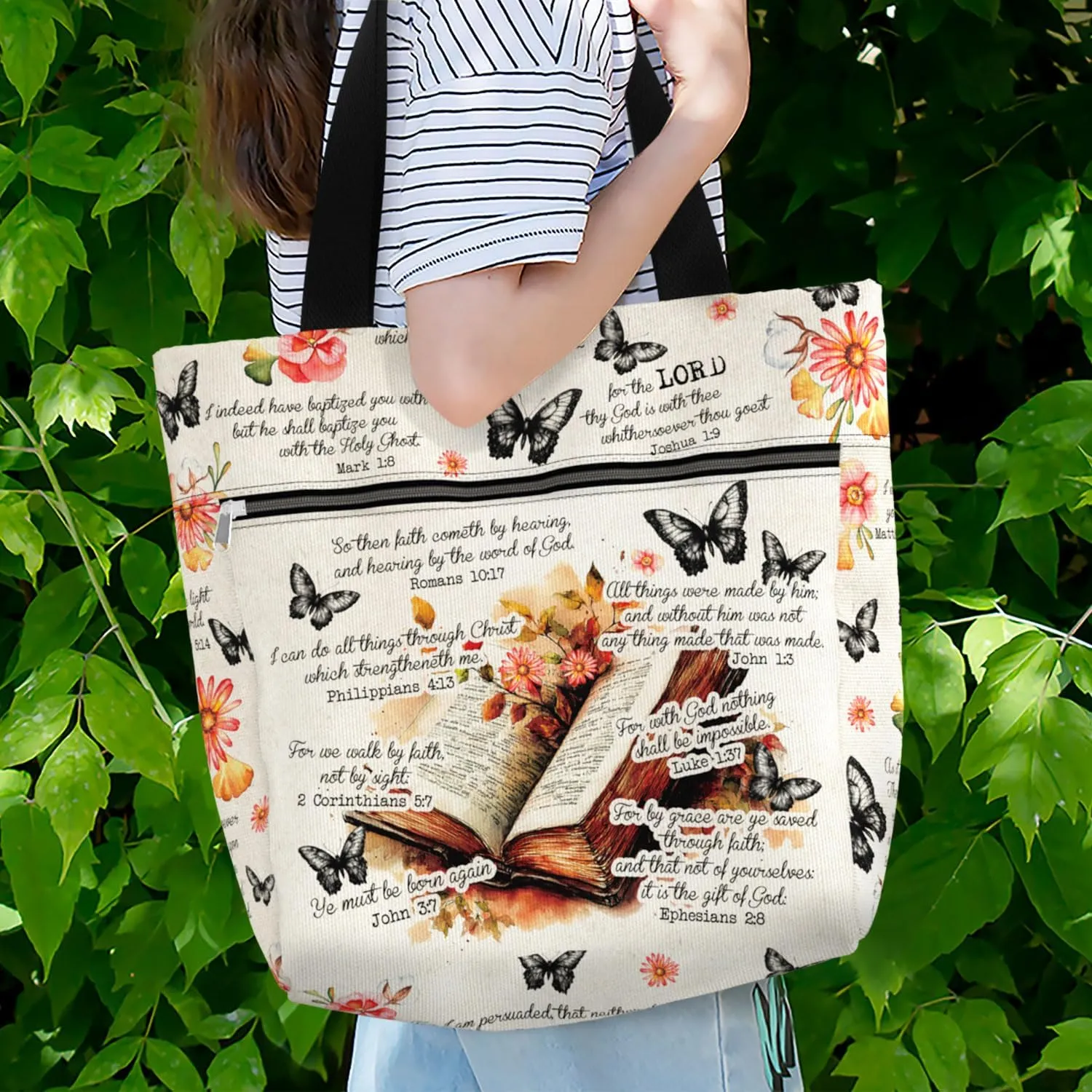 84hoods 15 inch Large Tote Bag for Work for Women. Christian Faith, Jesus God Religious Gift. Waterproof Shoulder Bag.