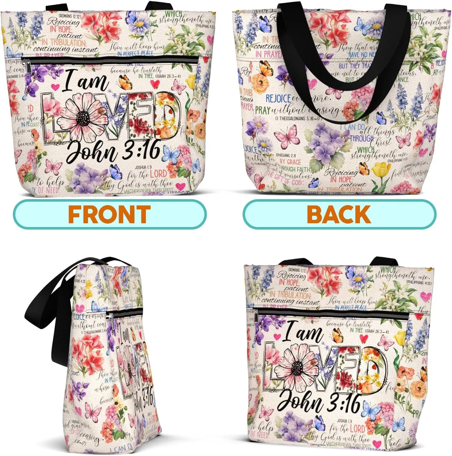 84hoods 15 inch Large Tote Bag for Work for Women. Christian Faith, Jesus God Religious Gift. Waterproof Shoulder Bag.