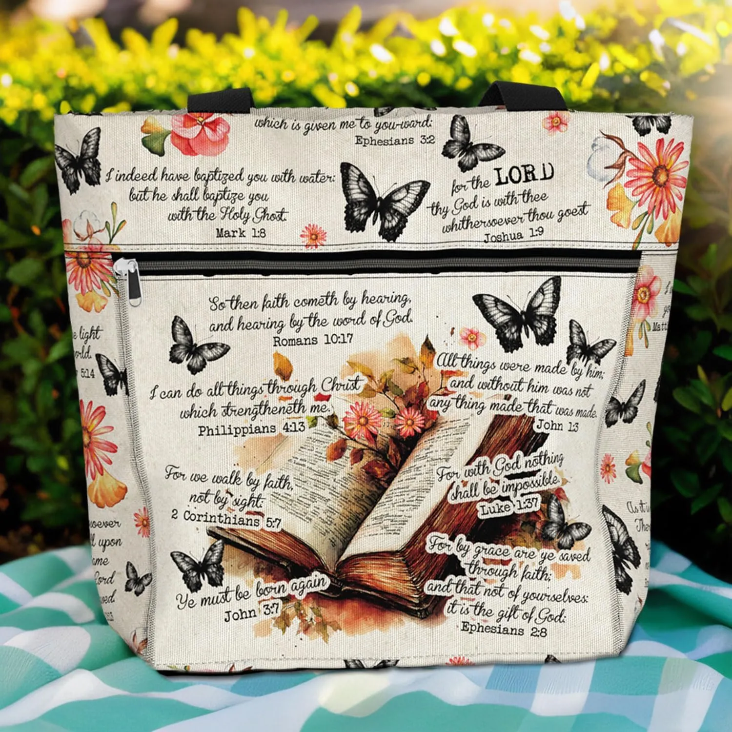 84hoods 15 inch Large Tote Bag for Work for Women. Christian Faith, Jesus God Religious Gift. Waterproof Shoulder Bag.