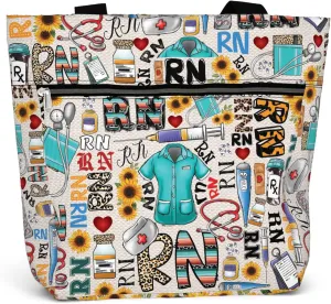 84hoods Aesthetic Tote Bag for Women. Gift for RN Registered Nurse. Large Shoulder Bag with Pockets and Zipper for Work.
