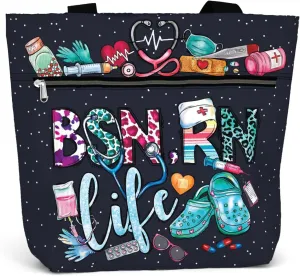 84hoods Aesthetic Tote Bag for Women. Gift for RN Registered Nurse. Large Shoulder Bag with Pockets and Zipper for Work.