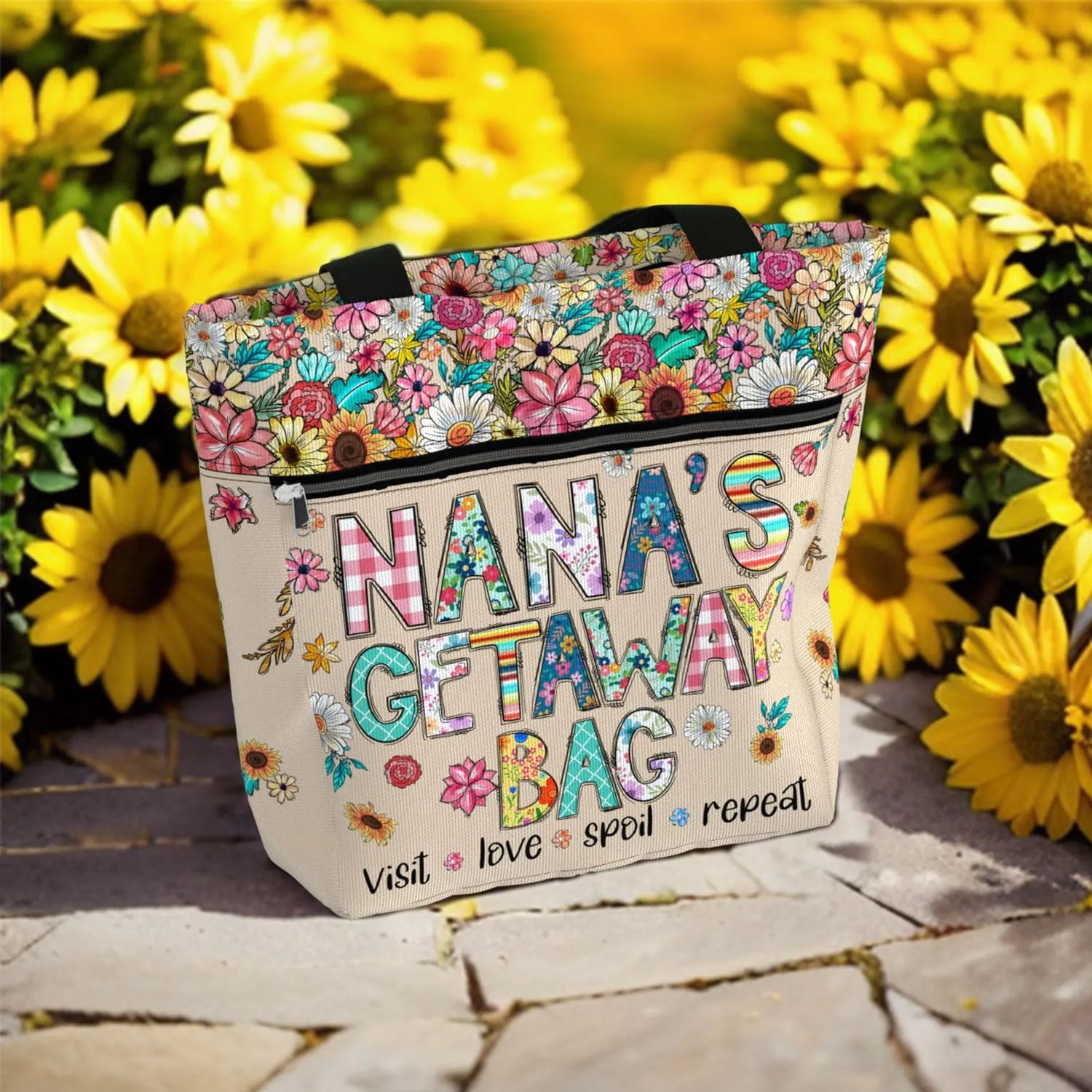 84hoods Aesthetic Tote Bag for Women. Shoulder Bag Grandma Gift for Grandmother. Travel Grocery Bag with Pockets, Zipper.
