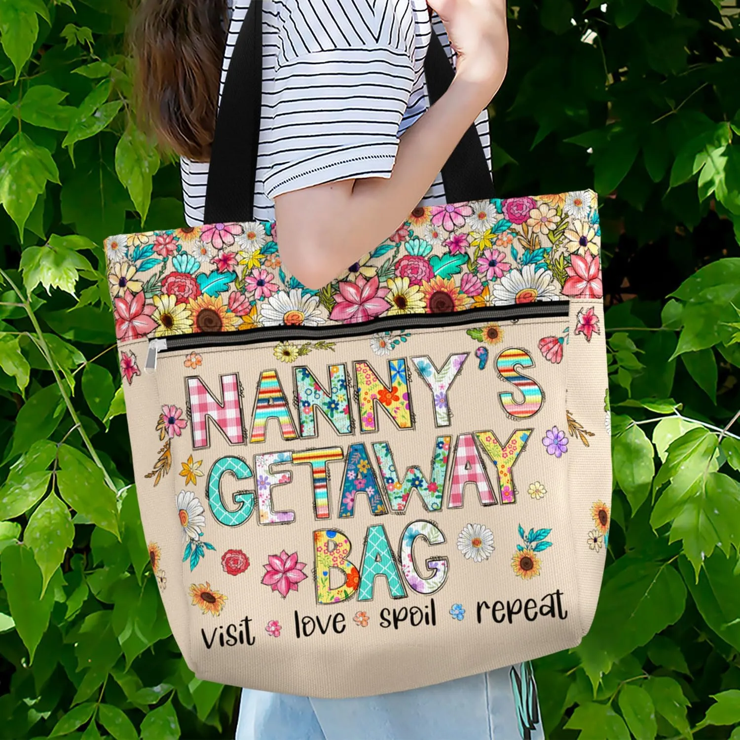 84hoods Aesthetic Tote Bag for Women. Shoulder Bag Grandma Gift for Grandmother. Travel Grocery Bag with Pockets, Zipper.