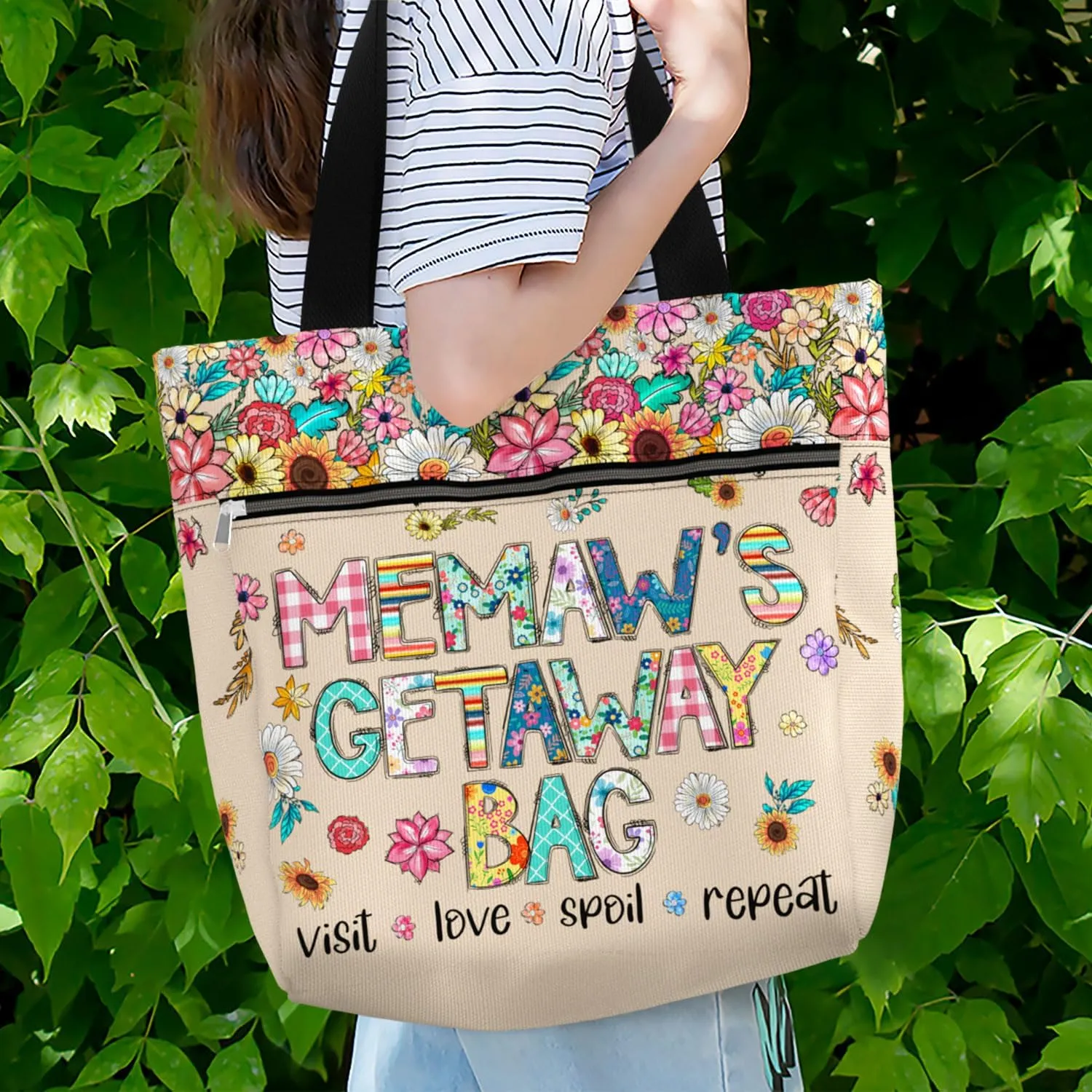 84hoods Aesthetic Tote Bag for Women. Shoulder Bag Grandma Gift for Grandmother. Travel Grocery Bag with Pockets, Zipper.