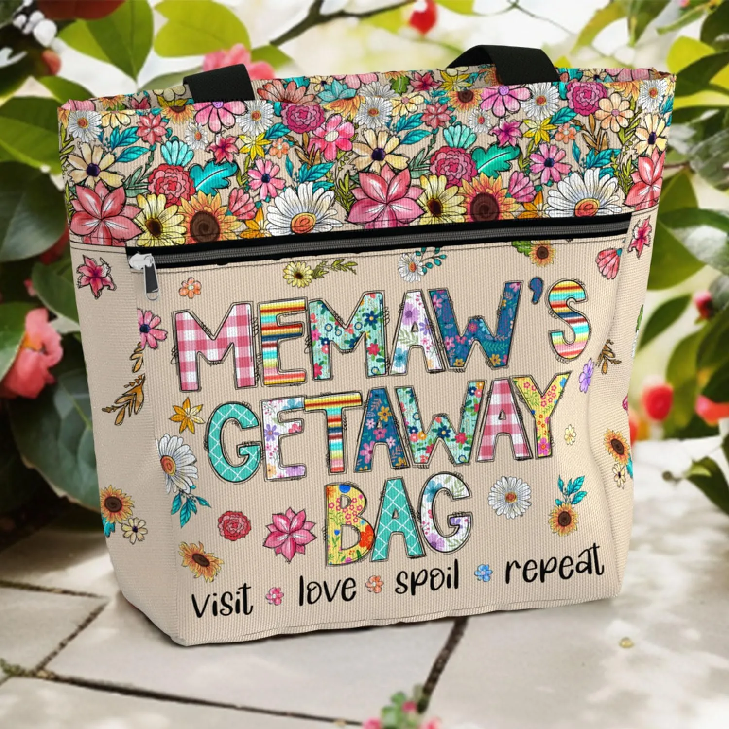 84hoods Aesthetic Tote Bag for Women. Shoulder Bag Grandma Gift for Grandmother. Travel Grocery Bag with Pockets, Zipper.