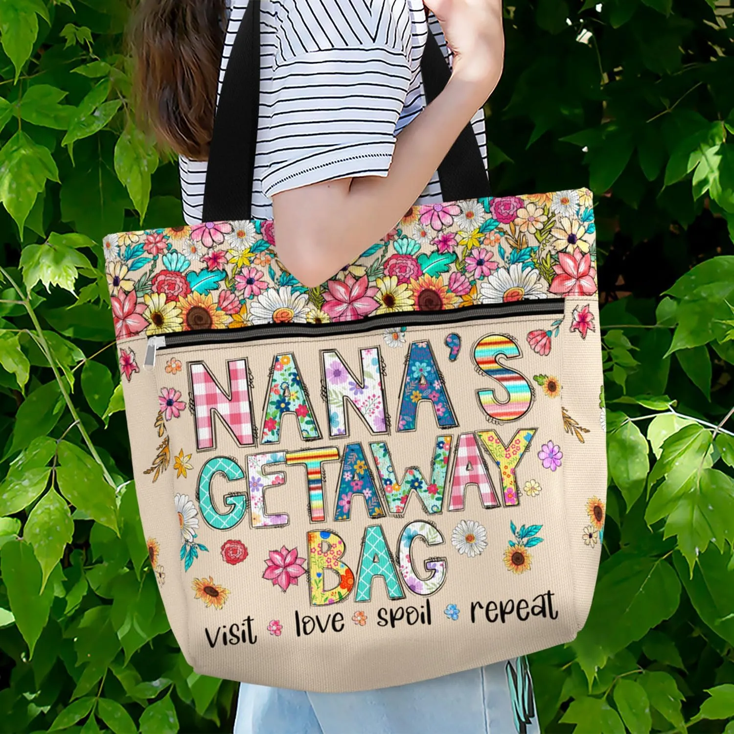 84hoods Aesthetic Tote Bag for Women. Shoulder Bag Grandma Gift for Grandmother. Travel Grocery Bag with Pockets, Zipper.