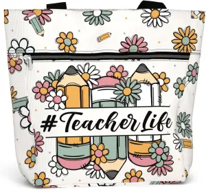 84hoods Large Tote Bag for Women Teacher. Aesthetic Shoulder Bag with Pockets and Zipper for Work. Gift for Teacher.