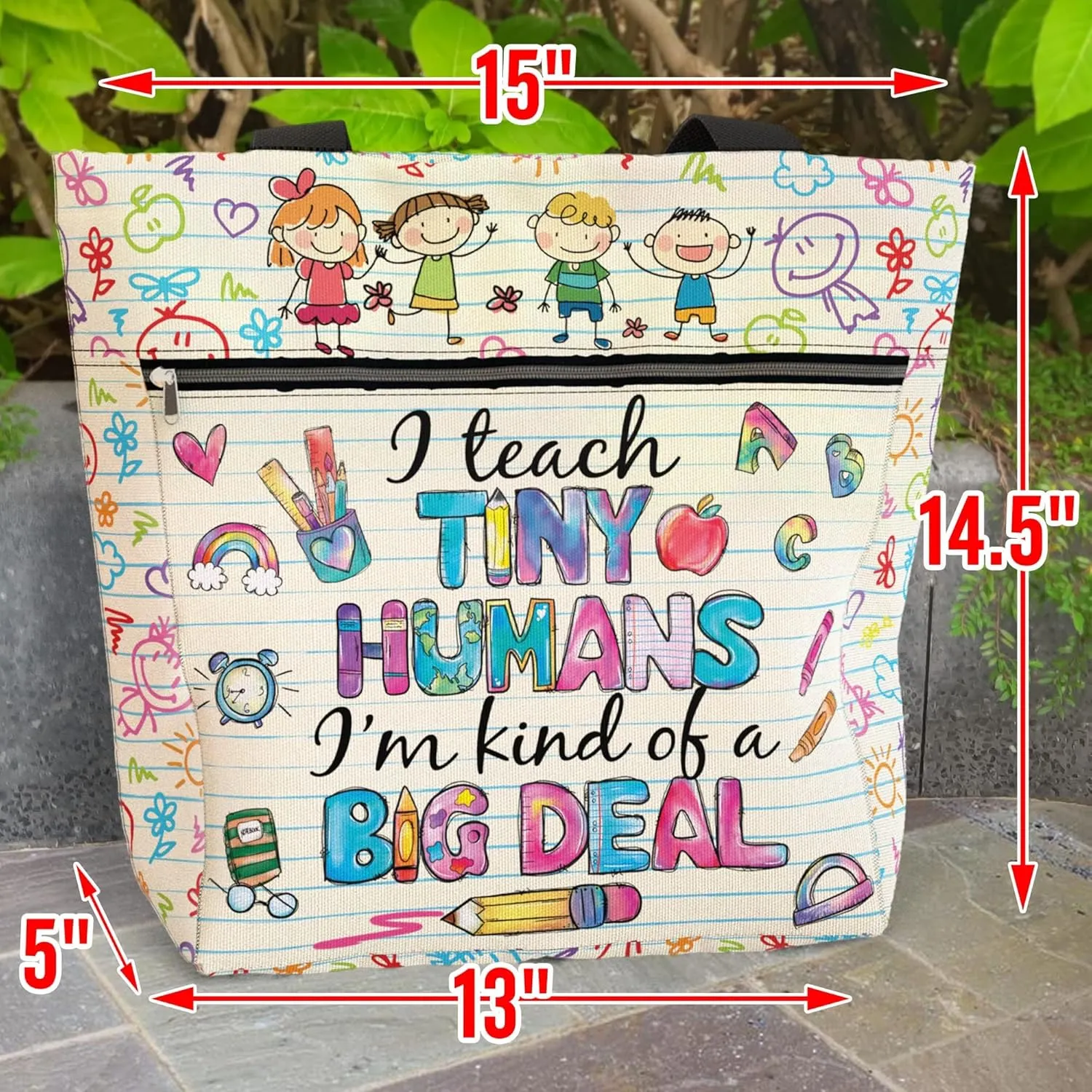84hoods Large Tote Bag for Women Teacher. Aesthetic Shoulder Bag with Pockets and Zipper for Work. Gift for Teacher.