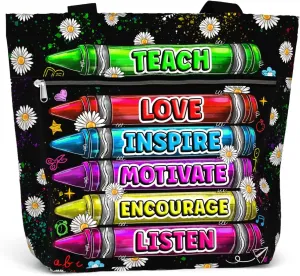 84hoods Large Tote Bag for Women Teacher. Aesthetic Shoulder Bag with Pockets and Zipper for Work. Gift for Teacher.