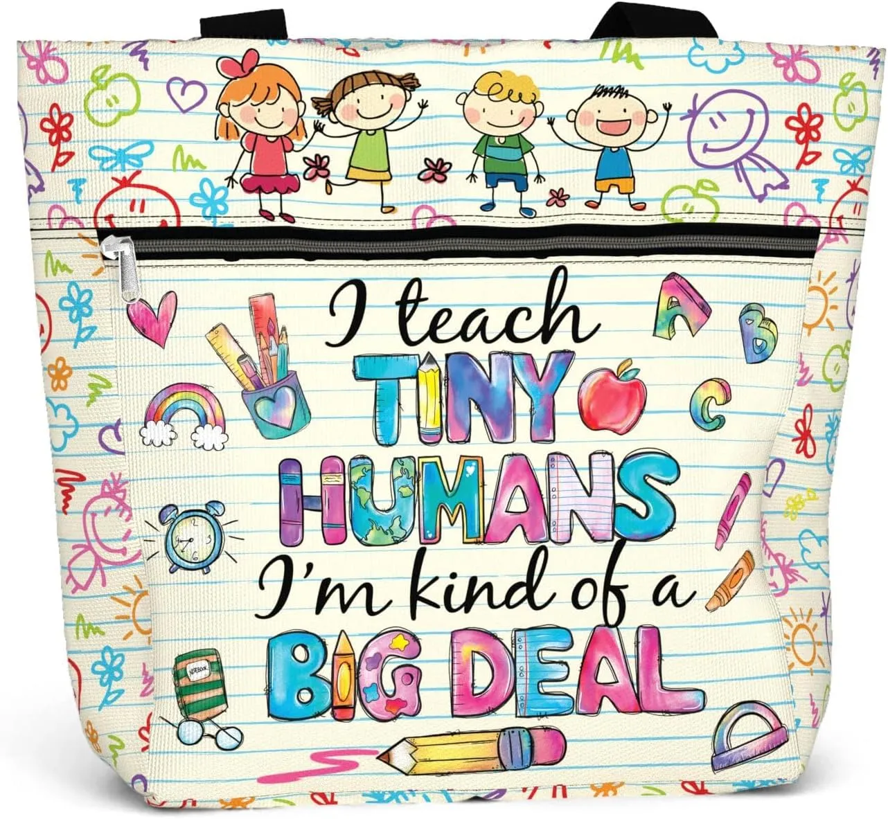 84hoods Large Tote Bag for Women Teacher. Aesthetic Shoulder Bag with Pockets and Zipper for Work. Gift for Teacher.
