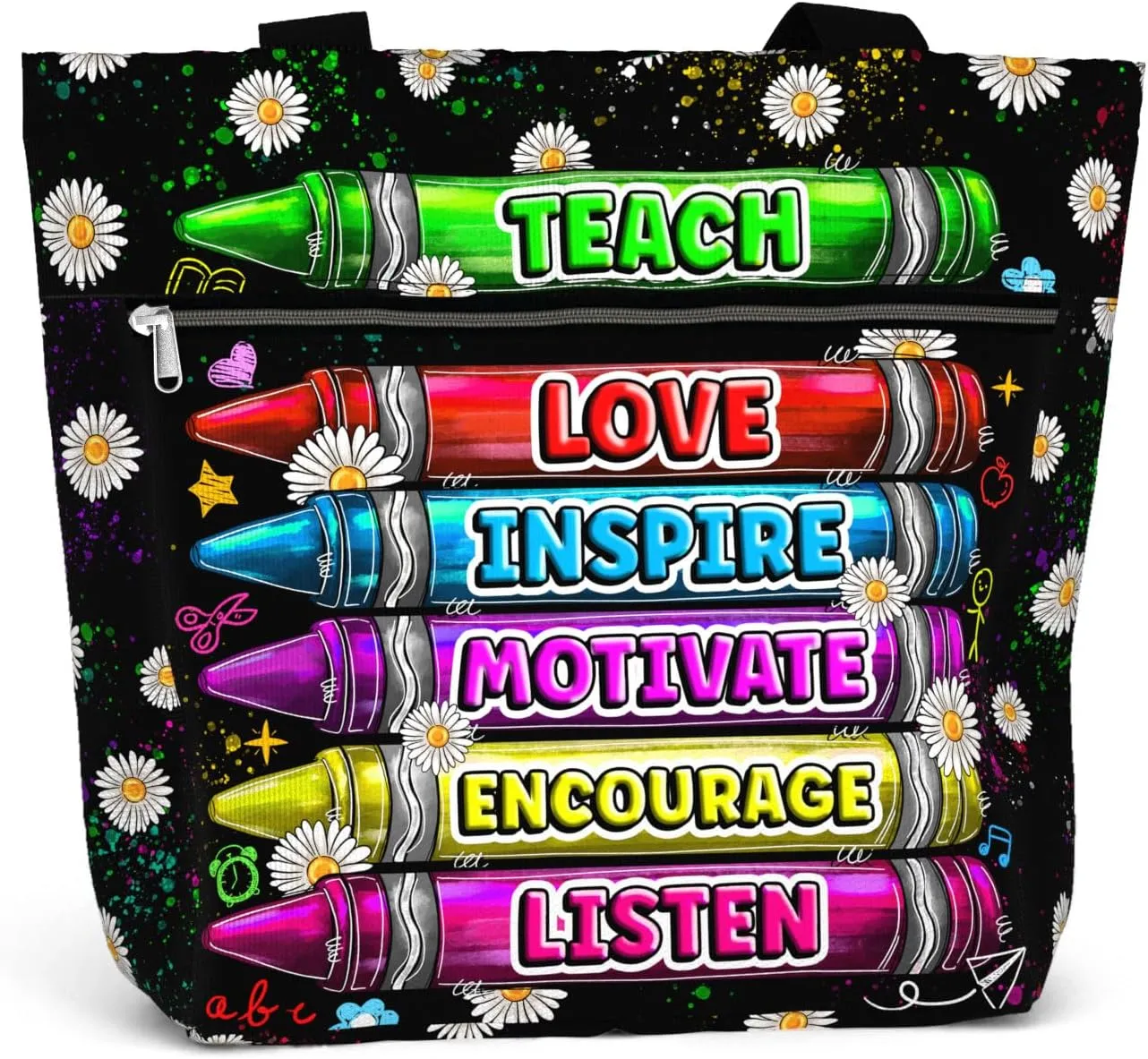 84hoods Large Tote Bag for Women Teacher. Aesthetic Shoulder Bag with Pockets and Zipper for Work. Gift for Teacher.