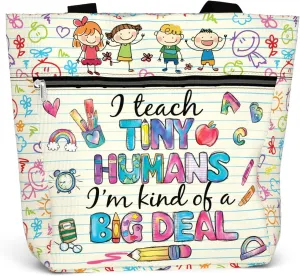 84hoods Large Tote Bag for Women Teacher. Aesthetic Shoulder Bag with Pockets and Zipper for Work. Gift for Teacher.