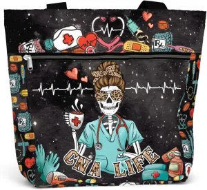 84hoods Large Tote Bag for Work for Women. Waterproof Shoulder Bag with Pockets and Zipper. Gift for CNA Nurse.