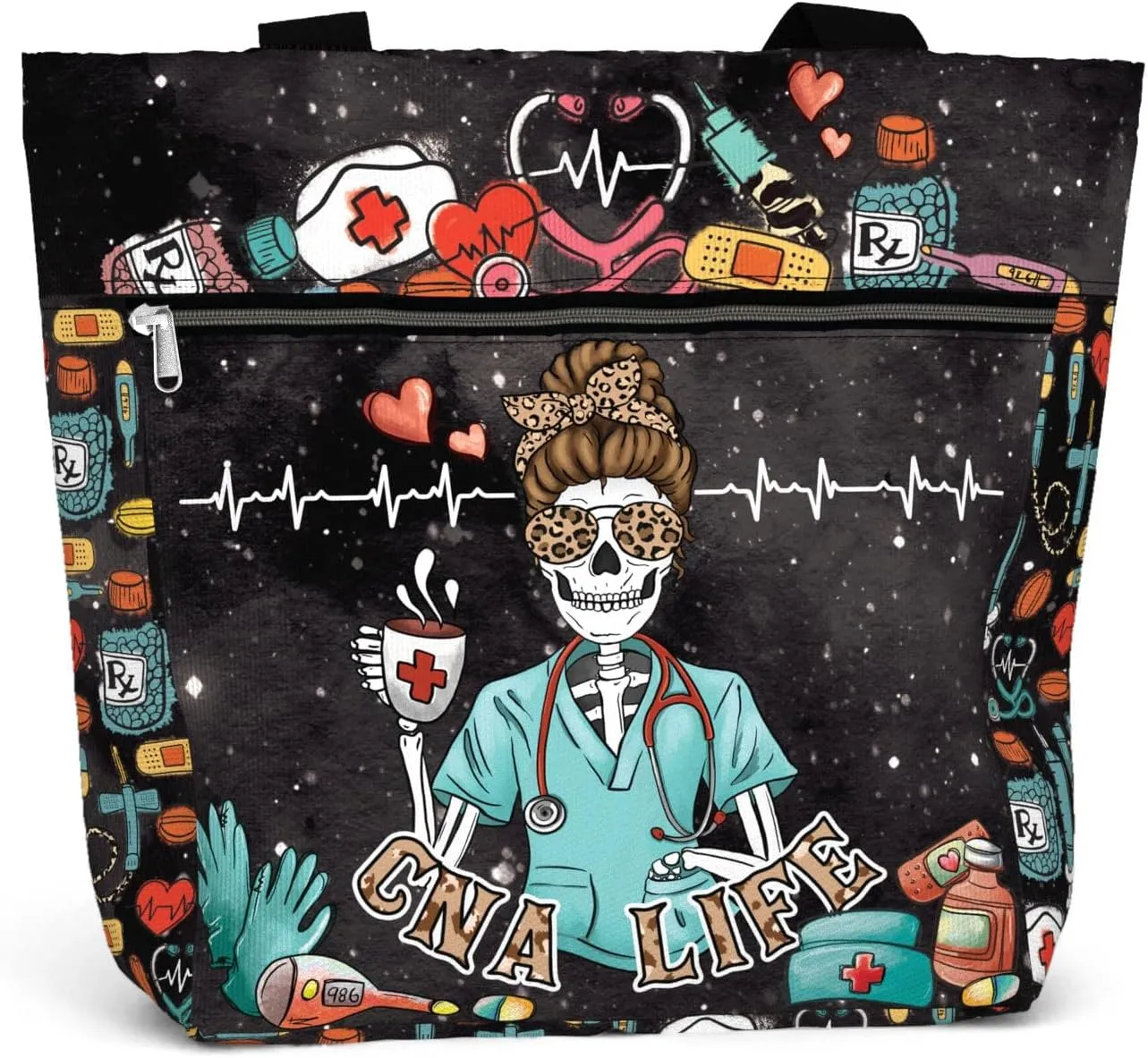 84hoods Large Tote Bag for Work for Women. Waterproof Shoulder Bag with Pockets and Zipper. Gift for CNA Nurse.
