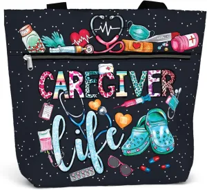 84hoods Large Waterproof Tote Bag with Pockets and Zipper for Work. Gift for Nurse. Shoulder Bag for Women.
