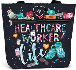 84hoods Large Waterproof Tote Bag with Pockets and Zipper for Work. Gift for Nurse. Shoulder Bag for Women.
