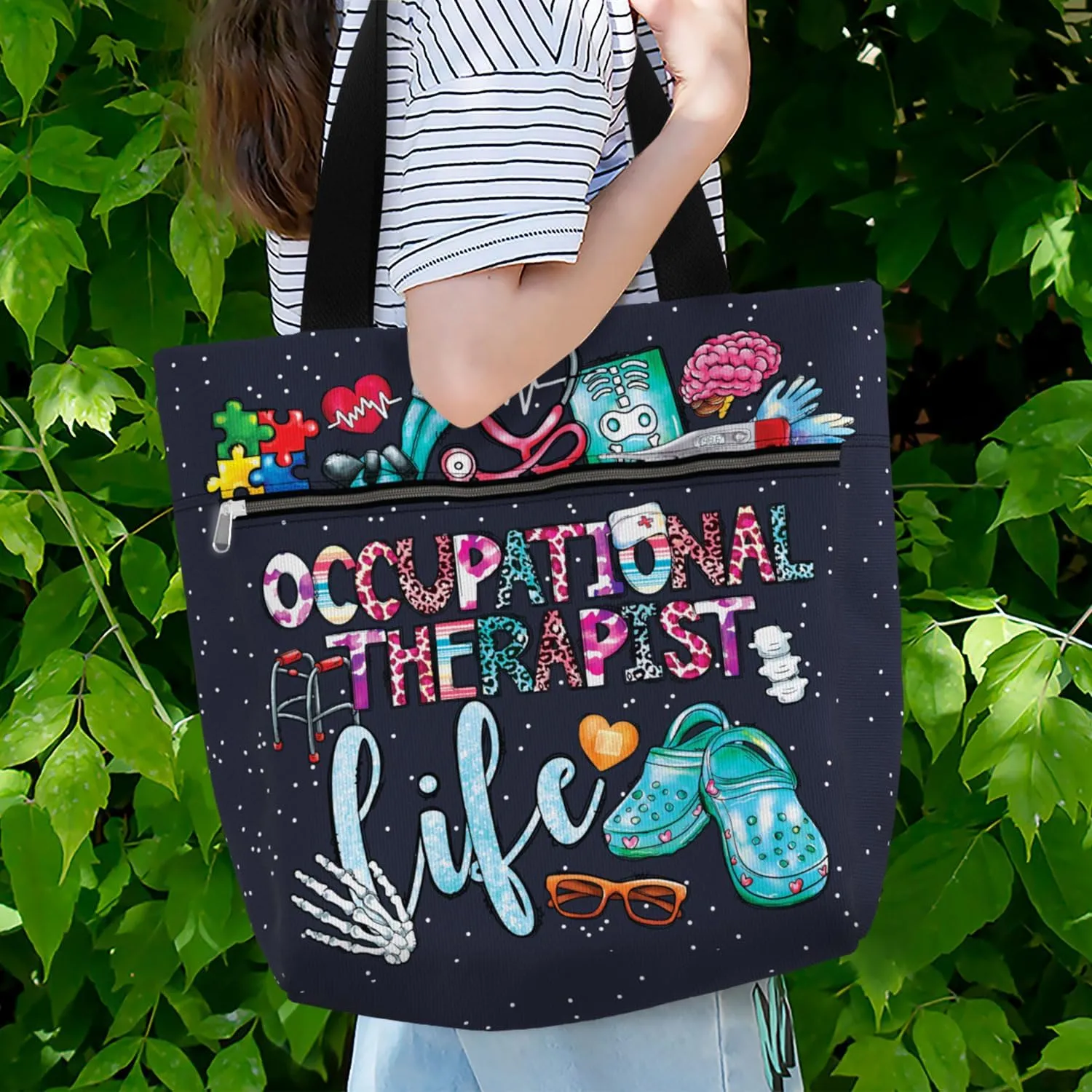 84hoods Large Waterproof Tote Bag with Pockets and Zipper for Work. Gift for Nurse. Shoulder Bag for Women.
