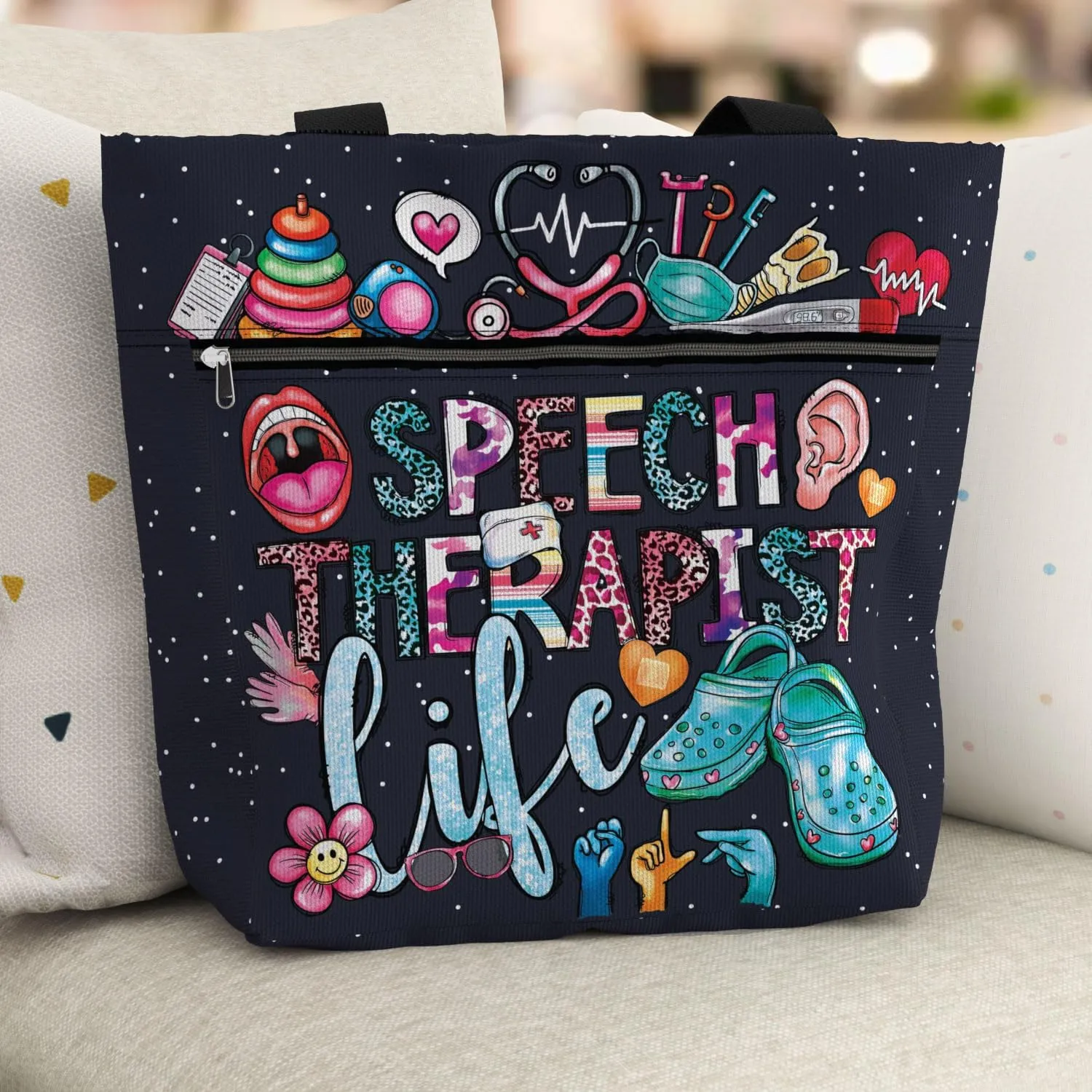 84hoods Large Waterproof Tote Bag with Pockets and Zipper for Work. Gift for Nurse. Shoulder Bag for Women.
