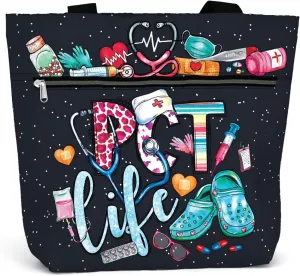 84hoods Large Waterproof Tote Bag with Pockets and Zipper for Work. Gift for Nurse. Shoulder Bag for Women.