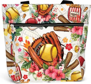 84hoods Waterproof Tote Bag with Pockets and Zipper for Work. Aesthetic Shoulder Bag for Women. Gift for Softball Player.
